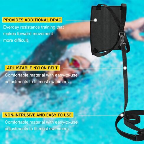 8 Set of Swim Parachute Swim Resistance Training Equipment Tempo Trainer Swimming Quality Swimming Drag Belt Stationary Swimming Harness for Pool, Black in Saudi Arabia