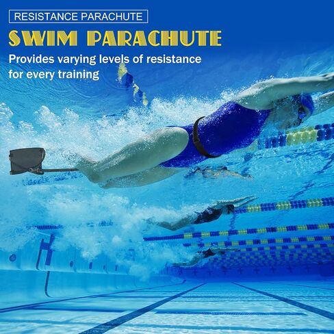 8 Set of Swim Parachute Swim Resistance Training Equipment Tempo Trainer Swimming Quality Swimming Drag Belt Stationary Swimming Harness for Pool, Black in Saudi Arabia