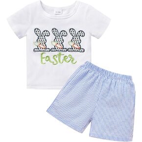 Sinhoon Toddler Baby Boy Girl Easter Outfits Cute Bunny T-shirt + Striped Casual Pants Infant Baby Unisex Clothes