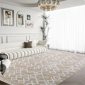 HOMBYS 10 x 14 ft Moroccan Style Area Rug for Living Room Bedroom, Large Taupe Boho Non-Slip Floor Carpet for Indoor Office Dining Room, Modern Geometric Contemporary Home Deco, Machine Washable