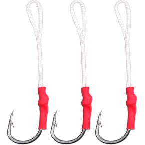 Assist Hooks wit PE Line,20-Pieces Fishing Assist Hooks Stainless Steel Saltwater Fishing Hooks Jig Fishing Hooks for Trolling Fishing Size 1/0 to 10/0
