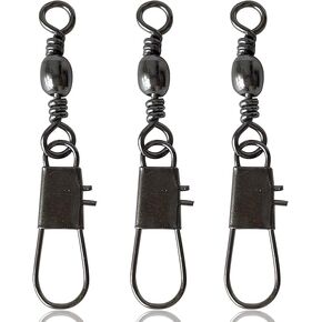 Vinfutin Fishing Barrel Swivels Snaps Connector for Quick Connect Fishing Lures,50pcs/100pcs Stainless Steel Black Nickel Copper Swivel Snaps Saltwater Freshwater
