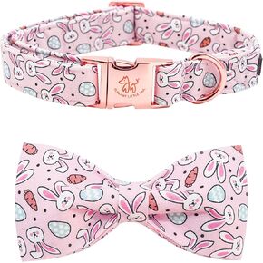 Elegant little tail Easter Dog Collar, Dog Collar with Bow Colorful Candy Print Dog Collar Pink Pet Collar Gift Dog Bowtie Adjustable Dog Collar for Medium Dogs