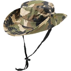 Kids Camouflage-Sun-Hat UV-Protection Camo-Boonie - with Chin-Strap Bucket Hat Outdoor Fishing for 5-14 Years Old