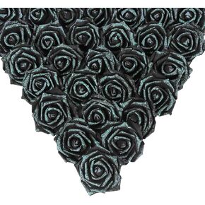 IPOPU Black Glitter Flowers Glitter Roses 3.15 in Stemless Foam Roses with Glitter, 30 PCS Foam Flowers Bulk Glitter Flowers for DIY Wedding Bridal Bouquet Home Party Decoration(Black Glitter)