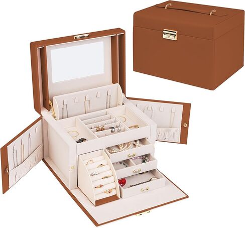 منظم مجوهرات VitaFeli 5 طبقات - صندوق مجوهرات 4 أدراج تصميم فاخر مع مقصورات متعددة الوظائف - سعة كبيرة للخواتم والأقراط والقلائد والأساور (أزرق، 5 طبقات) in Kuwait