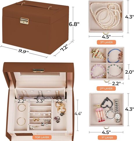 منظم مجوهرات VitaFeli 5 طبقات - صندوق مجوهرات 4 أدراج تصميم فاخر مع مقصورات متعددة الوظائف - سعة كبيرة للخواتم والأقراط والقلائد والأساور (أزرق، 5 طبقات) in Kuwait