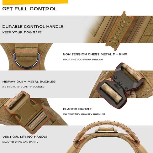Tactical Dog Backpack Harness for Large Breed Original Design Metal Buckle Vest with Side Bags Pouches for Service Working Training (Khaki (with 2 Pouches), L) in Saudi Arabia