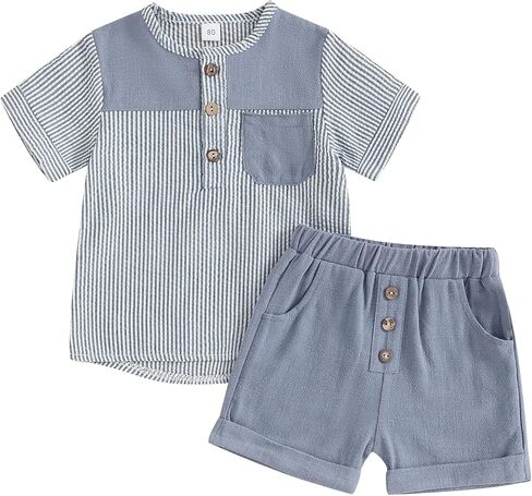 MAYUMMPY Toddler Boys Girl Cotton Linen Shorts Outfit Solid Color Button Shirts Tops Shorts Sets Summer Baby Boy Clothes in Saudi Arabia
