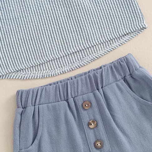 MAYUMMPY Toddler Boys Girl Cotton Linen Shorts Outfit Solid Color Button Shirts Tops Shorts Sets Summer Baby Boy Clothes in Saudi Arabia