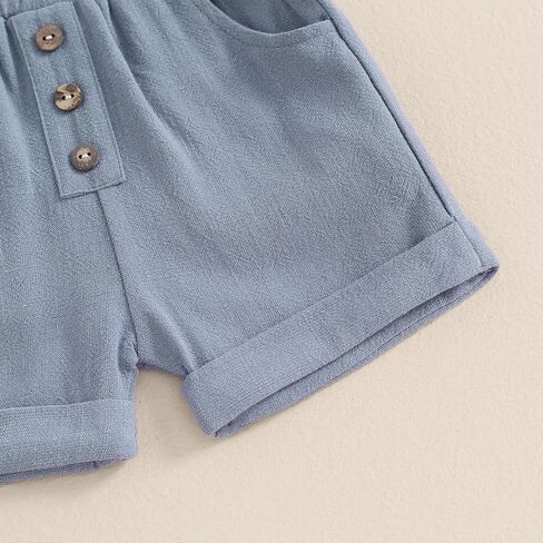 MAYUMMPY Toddler Boys Girl Cotton Linen Shorts Outfit Solid Color Button Shirts Tops Shorts Sets Summer Baby Boy Clothes in Saudi Arabia