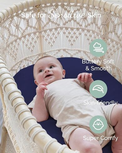 Bassinet Fitted Sheets Compatible with SNOO Happiest Baby Oval Bassinet - Buttery Soft, Silky Comfort, Premium Stretchy Jersey Knit Sheets - Sky + Sage + Cloud, 3 Pack in Kuwait