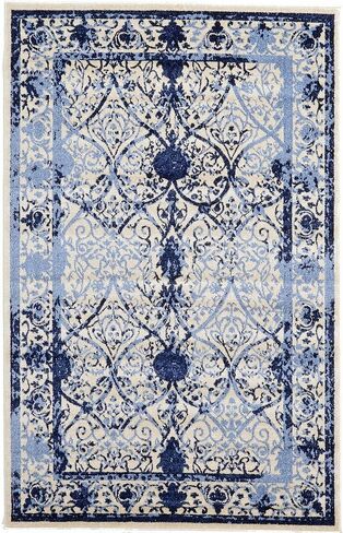Unique Loom La Jolla Collection Vintage, Contemporary, Border, Ornate, Traditional Area Rug, 2 ft 2 in x 3 ft, Blue/Ivory in Kuwait