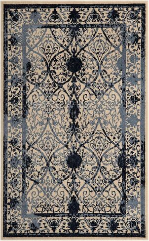 Unique Loom La Jolla Collection Vintage, Contemporary, Border, Ornate, Traditional Area Rug, 2 ft 2 in x 3 ft, Blue/Ivory in Kuwait