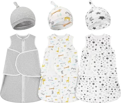 Silicherry 3 Pack Newborn Transitional Swaddle Hat Set Baby Zip Swaddle Blanket Wrap for Baby Boy Diaper Change Sleep Girl in Saudi Arabia