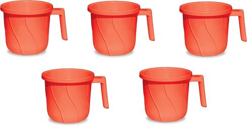 VAKRATUNDA KITCHENWARES Premium BPA Free Plastic Mugs for Bathroom, Bath Mug, Stripes Design Bathing Mugs Dabba Camping Mug, 50 Ounce Capacity (Grey, 1) in Saudi Arabia