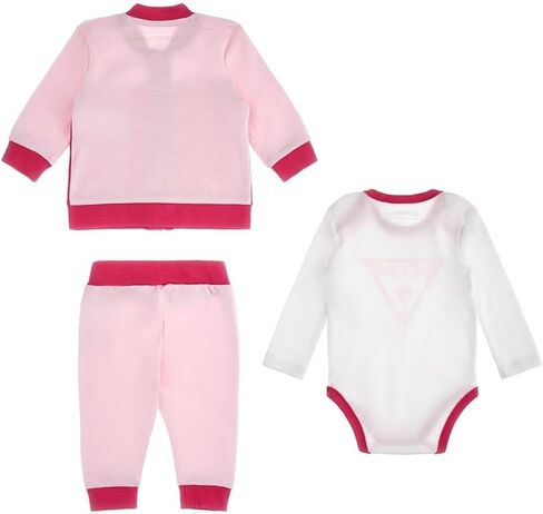 GUESS baby-girls Organic Interlock Logo Bodysuit With Zip Up Sweatshirt and Sweatpants Playwear set in Saudi Arabia