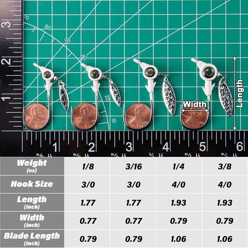 Dr.Fish 10 Pack Underspin Jigs Fishing Jig Heads Mustad Hooks 3D Eye Crappie Jig Heads Round Jig Willow Blade Unpainted Jig Fishing Jigs Saltwater Freshwater Bass,Trout, Bluegill 1/8oz,3/16oz,1/4oz,3/8oz in Saudi Arabia