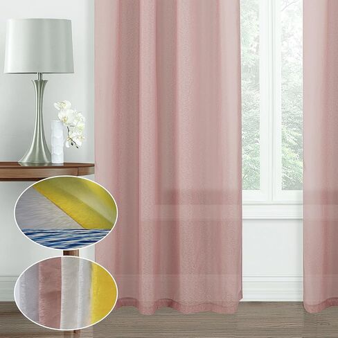 مجموعة توني ستائر شفافة بلون أحمر الخدود بطول 63 بوصة، ستائر فوال لجيب قضيب تصفية الضوء لغرفة المعيشة، معالجة نوافذ شبه فوال للباب (52 × 63 بوصة، أحمر الخدود، لوحتان) in Kuwait