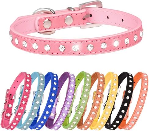 Haoyueer Cute Dazzling Sparkling Elegant Fancy Suede Leather 1 Rows Bling Rhinestone Crystal Jeweled Small Pet Cat Dog Puppy Collar(Purple,M) in Saudi Arabia