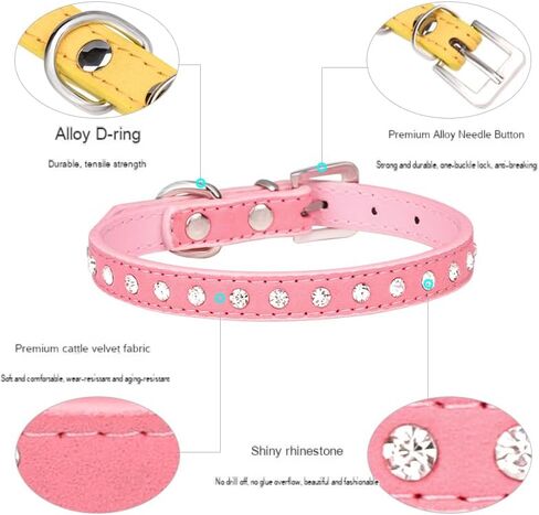 Haoyueer Cute Dazzling Sparkling Elegant Fancy Suede Leather 1 Rows Bling Rhinestone Crystal Jeweled Small Pet Cat Dog Puppy Collar(Purple,M) in Saudi Arabia