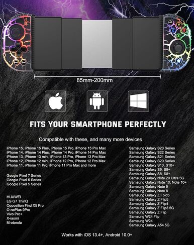 Joso Phone Controller for iPhone, Android, wireless Game Joystick with Hall Effect Joystick/Turbo, RGB Controller for iPhone 16/15/14/13/12 Series, Galaxy S24/23/S22/S21 Series Play COD Mobile & More in Kuwait