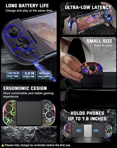 Joso Phone Controller for iPhone, Android, wireless Game Joystick with Hall Effect Joystick/Turbo, RGB Controller for iPhone 16/15/14/13/12 Series, Galaxy S24/23/S22/S21 Series Play COD Mobile & More in Kuwait