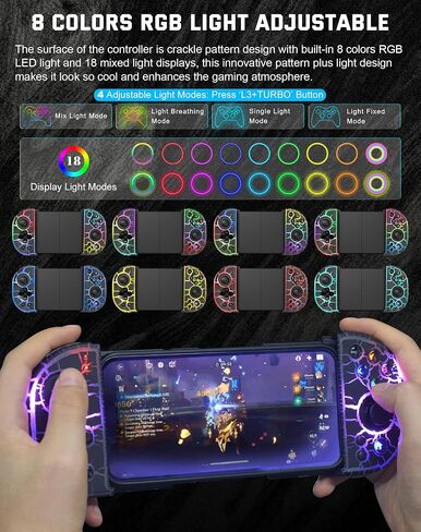 Joso Phone Controller for iPhone, Android, wireless Game Joystick with Hall Effect Joystick/Turbo, RGB Controller for iPhone 16/15/14/13/12 Series, Galaxy S24/23/S22/S21 Series Play COD Mobile & More in Kuwait