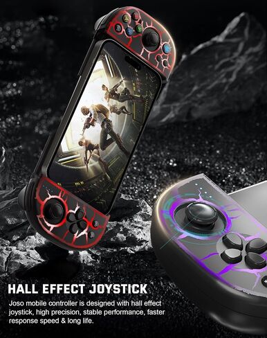 Joso Phone Controller for iPhone, Android, wireless Game Joystick with Hall Effect Joystick/Turbo, RGB Controller for iPhone 16/15/14/13/12 Series, Galaxy S24/23/S22/S21 Series Play COD Mobile & More in Kuwait