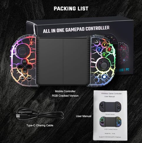 Joso Phone Controller for iPhone, Android, wireless Game Joystick with Hall Effect Joystick/Turbo, RGB Controller for iPhone 16/15/14/13/12 Series, Galaxy S24/23/S22/S21 Series Play COD Mobile & More in Kuwait