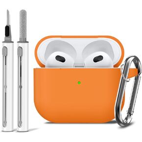 غطاء حافظة Ljusmicker AirPods الجيل الثالث مع طقم منظف، حافظة واقية من السيليكون الناعم لحقيبة شحن Apple AirPods الجيل الثالث مع سلسلة مفاتيح، حافظة AirPod 3 مقاومة للصدمات للنساء والرجال - أسود