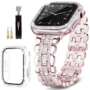 Bling Bands Compatible with Apple Watch Band 40mm for Women, Diamond Jewelry Replacement Metal Wristband Strap Shiny Bracelet with Crystal Protector Casefor iWatch Series SE/6/5/4