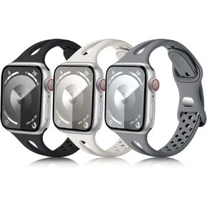 Ouwegaga Slim Band Compatible with Apple Watch Bands 38mm 40mm 41mm 42mm 44mm 45mm 49mm, Soft Silicone Sport Strap with Breathable Holes for iWatch Series 9 8 7 6 5 4 3 2 1 SE Ultra/Ultra 2 Women Men