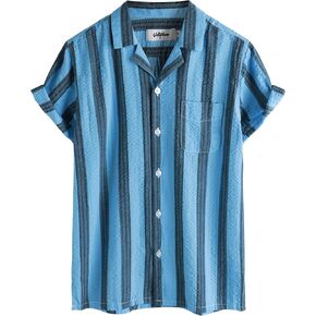 VATPAVE Boys Button Down Shirt Short Sleeve Casual Hawaiian Shirt Cuban Collar Summer Shirts with Pocket