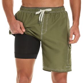 HODOSPORTS Men's 9" Quick Dry Swim Trunks with Compression Liner (Regular&Extended Sizes)