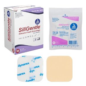 Dynarex 3055-BX SiliGentle Foam Dressing, Advanced Wound Care, Waterproof, 2" x 2", Foam Pad Dressing with Silicone Layer, Pack of 10