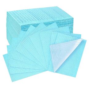 Disposable Dental Bib (Pack of 125) 13"x 18" - 3 Ply Waterproof Tattoo Bib Sheet for Patients - Dentist or Medical Tray Cover Nail Table Cover Eyelash Supplies (Blue)