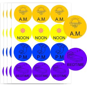Medicine Stickers Medication Instruction Label 1 Inch Morning Noon Evening Bedtime Medicine Reminder Stickers for Pill Case Planner(600 Pcs)