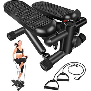 Steppers for Exercise, Stair Stepper with Resistance Bands, Mini Stepper with 300LBS Loading Capacity, Hydraulic Fitness Stepper with LCD Monitor