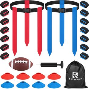 Flag Football Set, 14 Player Adjustable Flag Football Belts, 42 Football Flags, 8 Practice Cones, Size 3 Football, Pump and Bag, Perfect for Youth Adults and Children To Capture The Flag