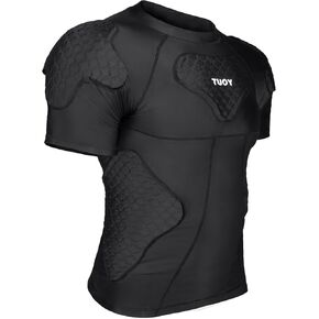 Men's Padded Shirt Football Chest Rib Protector Heart Sternum Guard Compression Shirt with Shoulder Back Rib Pads for Adult Football Basketball Baseball Softball Rugby