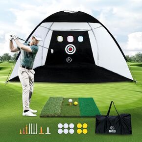 Golf Practice Net with Hitting Mat (10 X 7 ft) - 10 PU Balls, 7 Tees, 2 Rubber Tees and Carry Bag Included