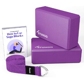 Yoga Blocks 2 pack and Yoga Strap Includes Descriptive E-book for Beginners Sturdy Yoga Brick & Lightweight Eva Foam Block Support Deepen Poses, Provides Strength & Stability for Pilates Practice
