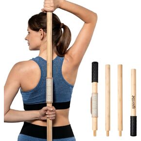 SportBit Bamboo Yoga Stick wtih Neck Pillow - Collapsible and Portable 5.1FT Mobility Stick and Exercise Stick - Fully Adjustable Yoga Accessories Perfect for Stretching, Posture Correction, Balance