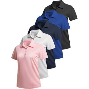 5 Pack Women's Polo Shirts Athletic Golf Tennis Shirts Short Sleeve 4 Buttons Moisture Wicking Casual Work Tops