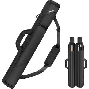 Pool Cue Case 2x2, Pool Stick Case Holds 2 Sticks with 2 Accessory Zipper Pockets, Sturdy Polyester Pool Cue Carry Bag with Shoulder Strap Handle, Soft Billiard Cue Backpack for Men and Women