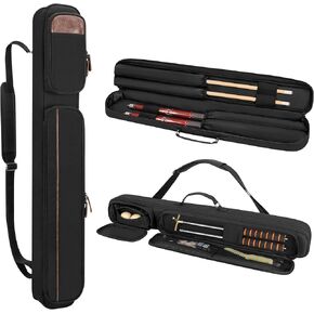2x2 Pool Cue Case Holds 2 Butts and 2 Shafts, Billiard Pool Cue Stick Carrying Case Bag with Handle and Detachable Shoulder Strap, Soft Padded Pool Cue Bag with Front Accessory Pocket, Black