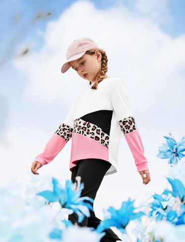 PATPAT Little Girls Clothes Crew Neck Leopard Color Block Sweatshirt and Leggings Girls Outfits Size 4-14Y in Kuwait