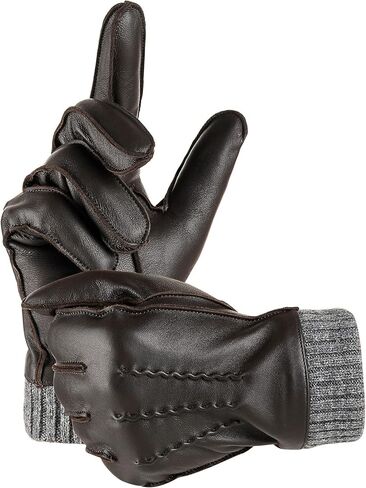 EGSSHOP Winter Warm Genuine Leather Gloves, Cashmere Lined Driving Motorcycle Gloves for Men in Kuwait