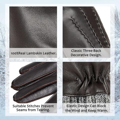 EGSSHOP Winter Warm Genuine Leather Gloves, Cashmere Lined Driving Motorcycle Gloves for Men in Kuwait